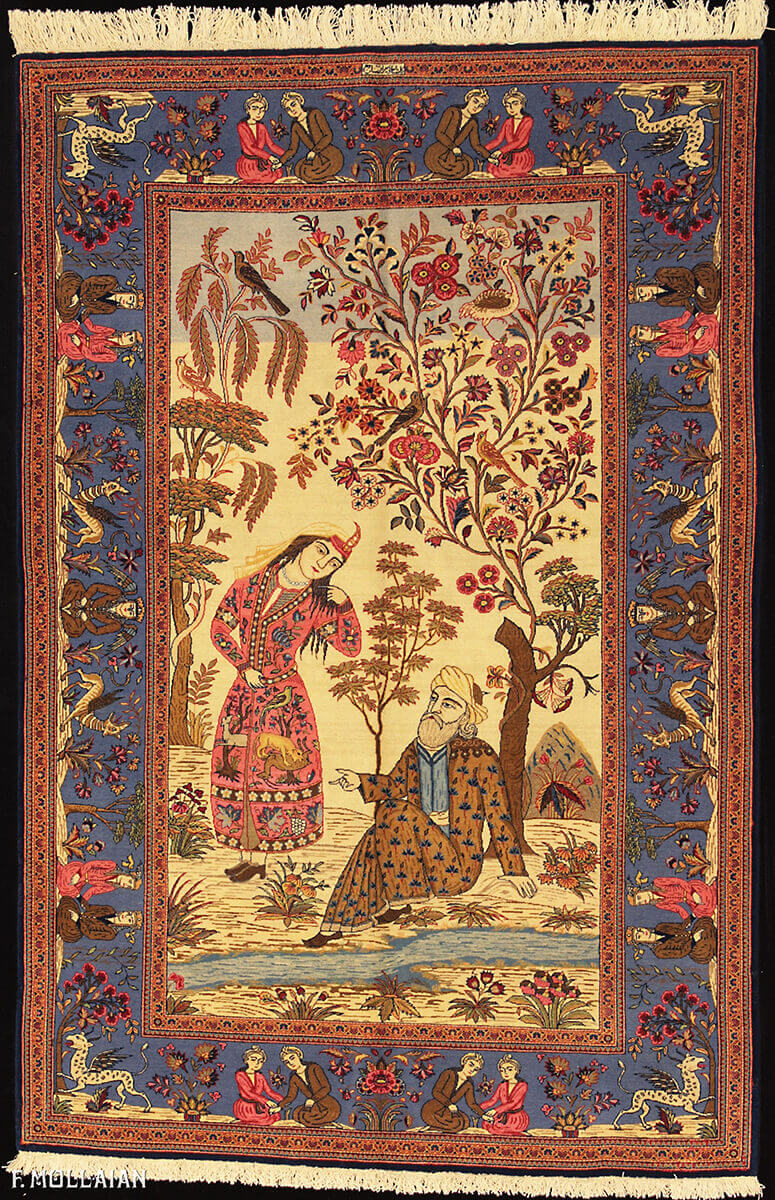 Pictorial Antique Persian Kashan Dabir Rug n°:18986495
